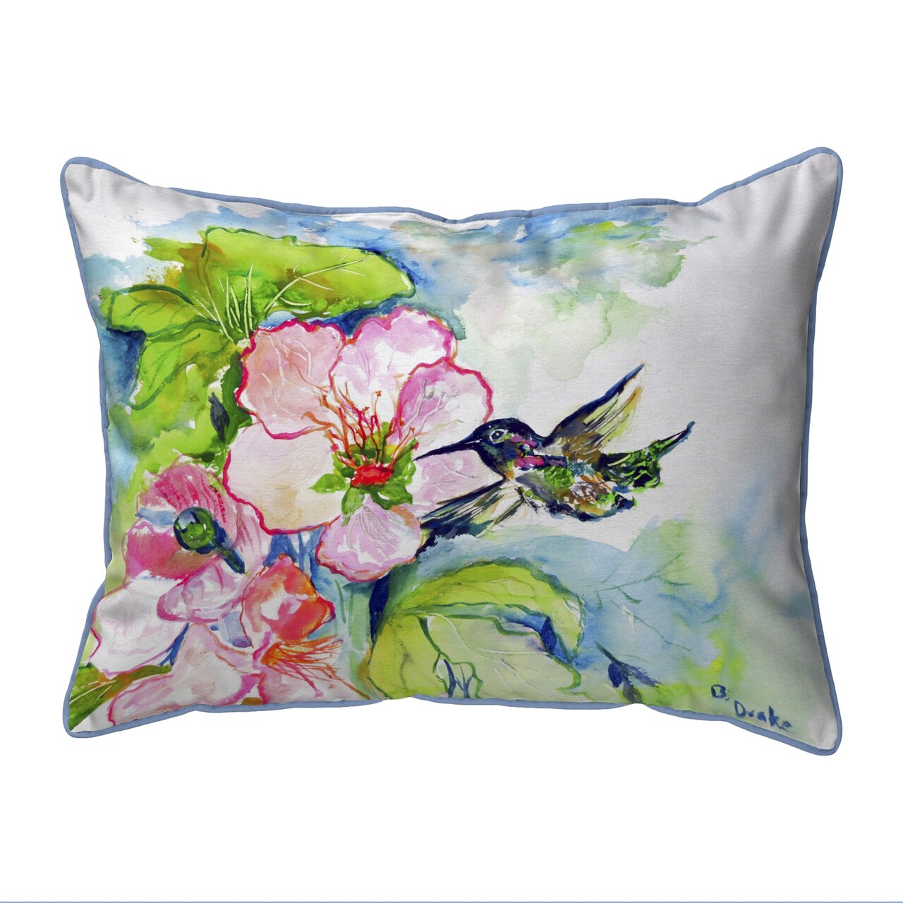 Zippered Betsy Drake Hummingbird and Hibiscus Outdoor Pillow 20 Inch x 24 Inch